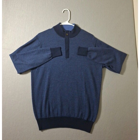 Peter Millar Men Small  1/4 Zip Italian Merino Wool  Sweater Blue Black Stripe - Picture 2 of 9